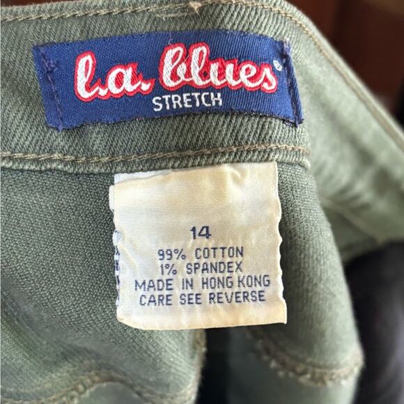 Vintage L.A. Blues Stretch Denim Pants Hong Kong Trophy Hunter Green Size 14 - Picture 2 of 4